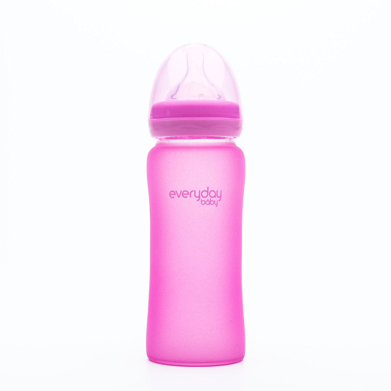 Стеклянная термочувствительная детская бутылочка, Малиновая, 300 мл, EverydayBaby