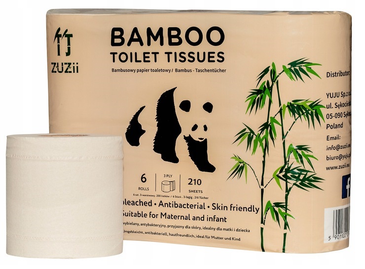 Туалетная бумага, Бамбуковая трехслойная , Zuzii, 6 рул/уп