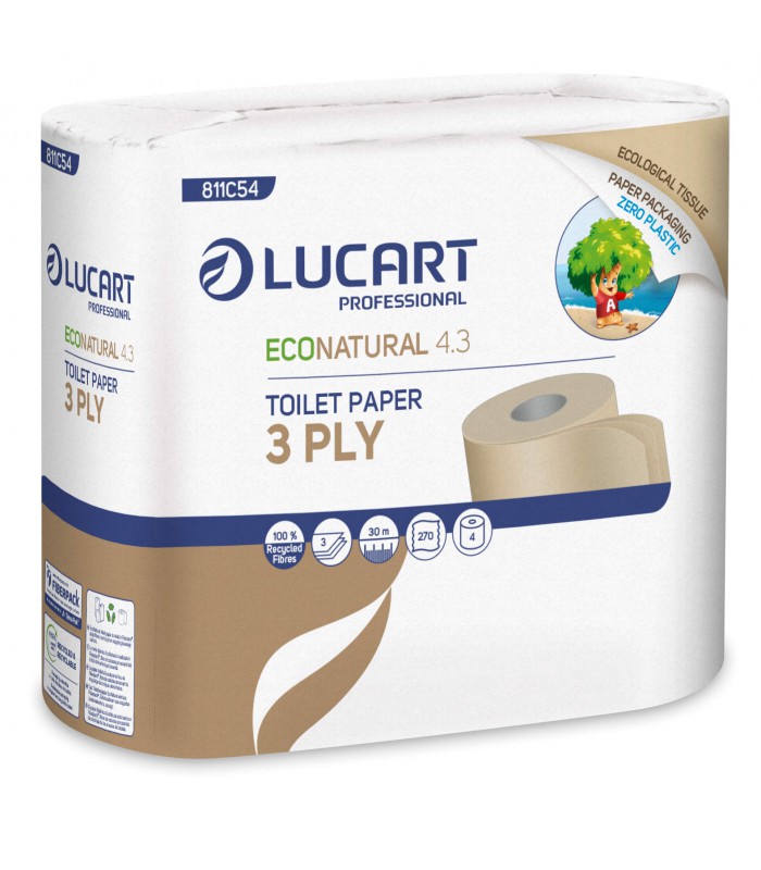 Туалетная бумага 100% целлюлоза, 3 слоя, 4 рулона, Lucart Professional