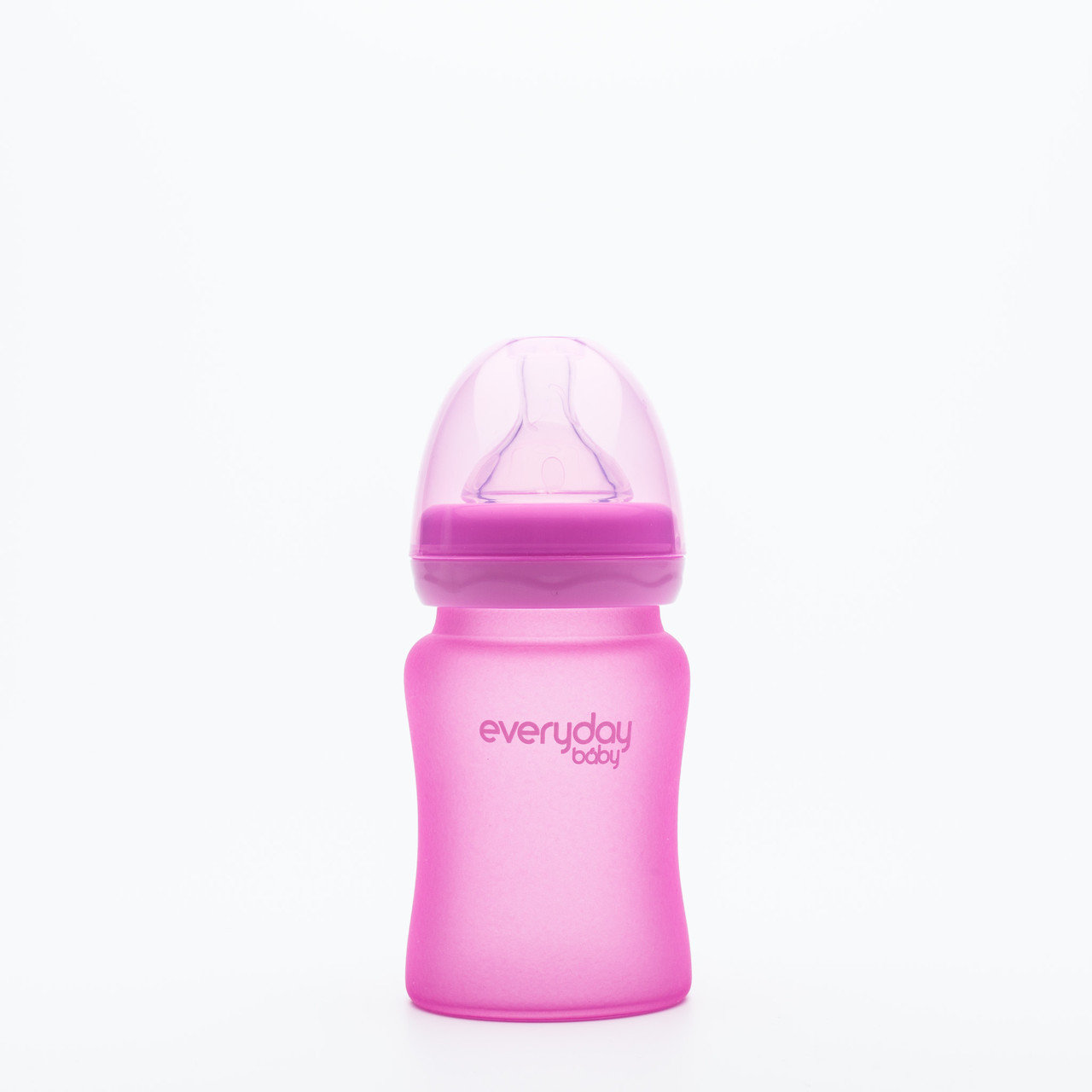 Стеклянная термочувствительная детская бутылочка, Малиновая, 150 мл, EverydayBaby