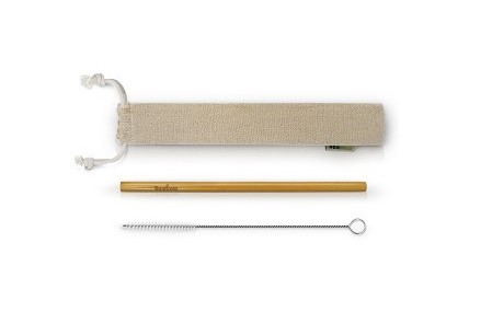 Многоразовая бамбуковая соломинка для питья в комплекте с щеткой и чехлом, BAMBAW