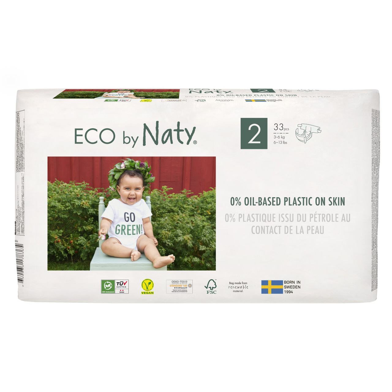 Подгузники размер 2, рекомендуемый вес 3,5-4,5 кг, Eco by Naty, 33 шт