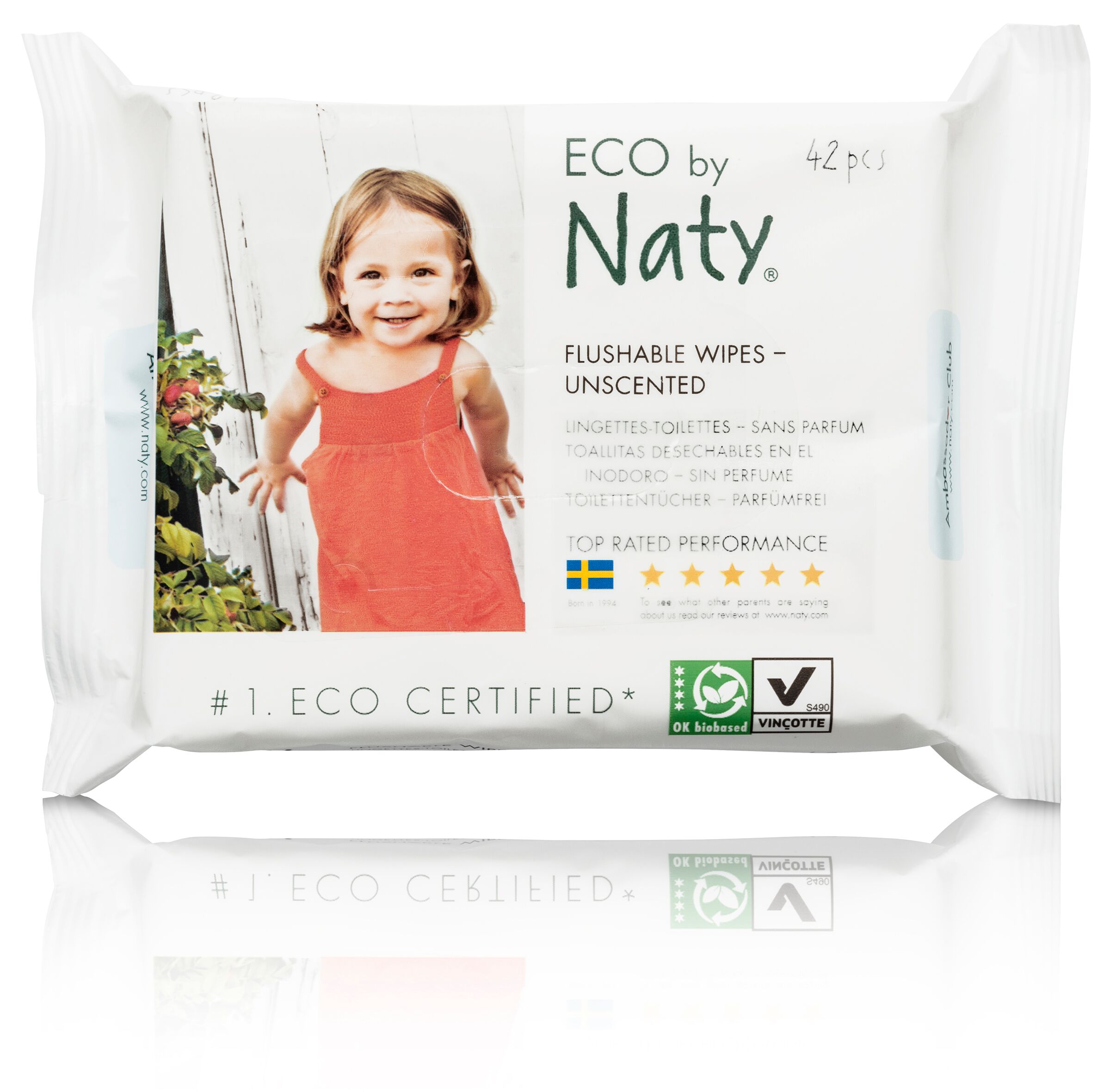 Влажные ЭКО салфетки Eco by Naty смываемые, 42 шт