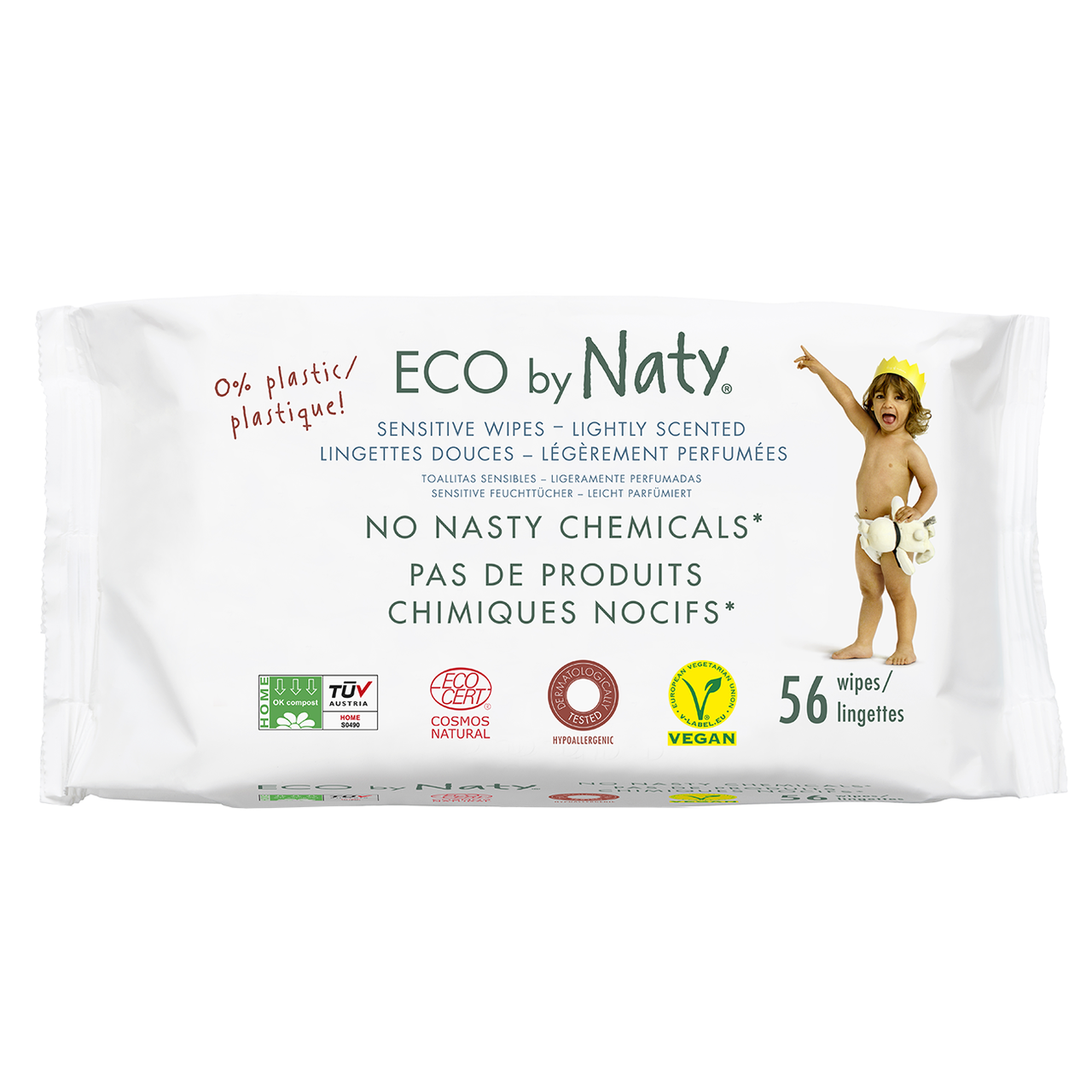 Салфетки влажные детские, с легким запахом, Eco by Naty, 56 шт