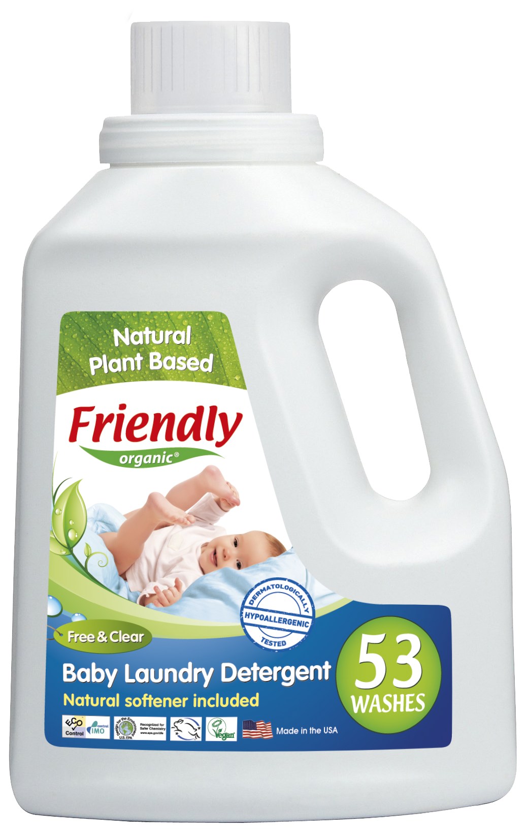 Жидкое средство для стирки детской одежды, Friendly Organic, без запаха, 1,5 л (53 стирки)