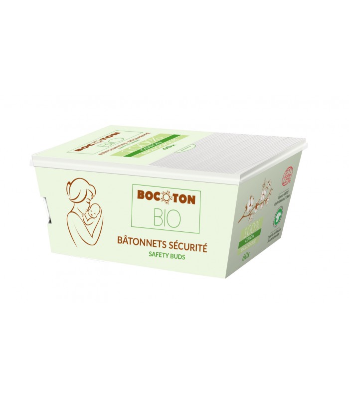 Детские органические ватные, ушные палочки с ограничителем Bocoton,60 шт