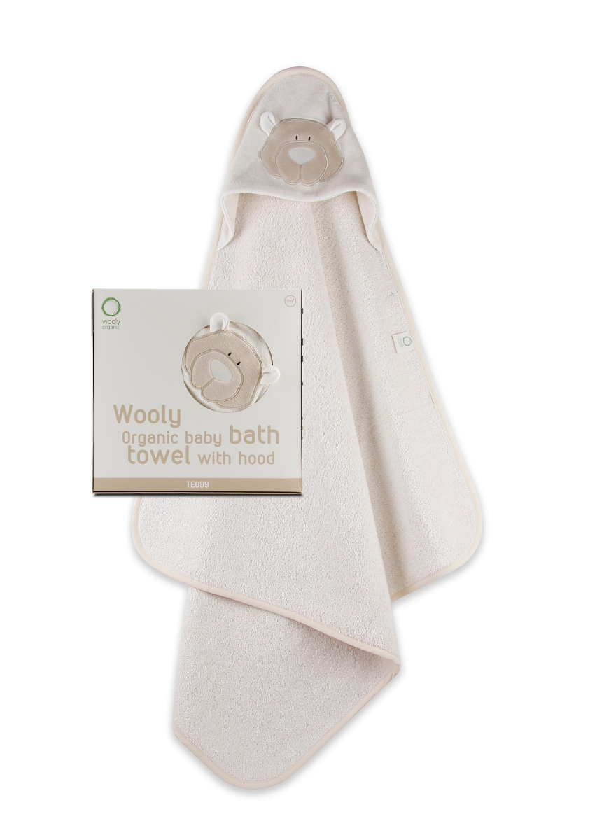 Полотенце с капюшоном Wooly Organic с медвежонком, 75x75 см