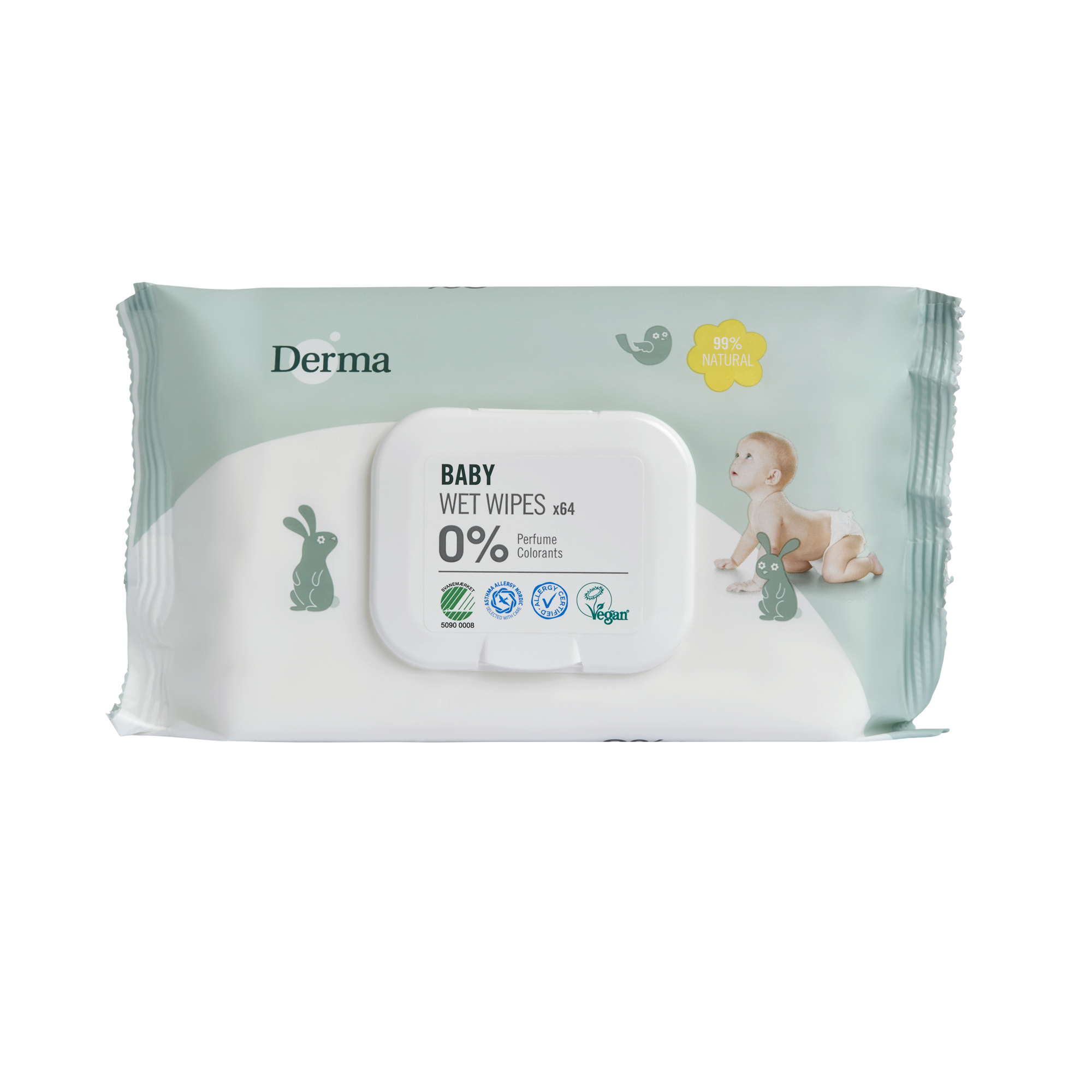 Детские влажные салфетки, без запаха, Derma eco Baby, 64 шт