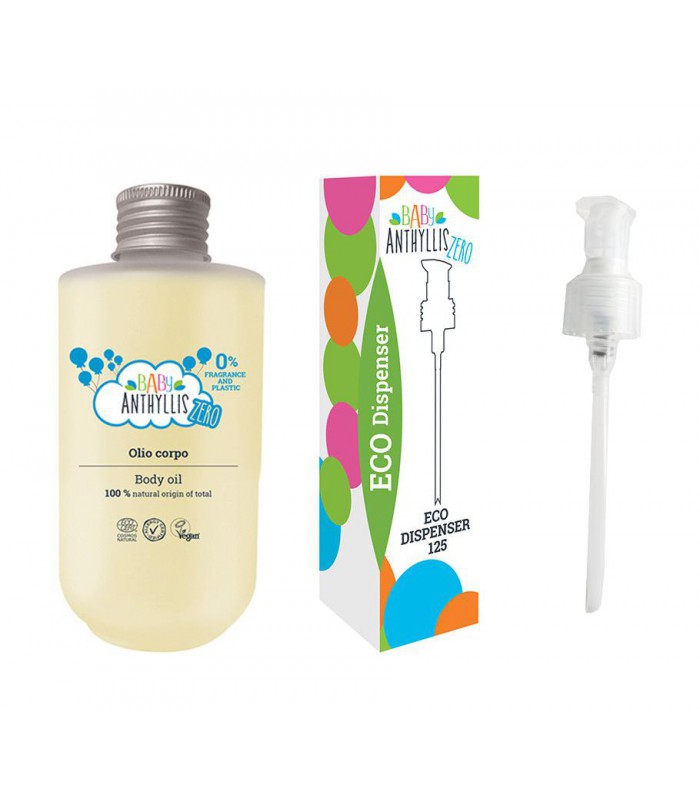 Набор: Детское масло для тела с пребиотиками, без запаха, стеклянная упаковка + Дозатор, ZERO WASTE, Baby Anthyllis, 125 мл